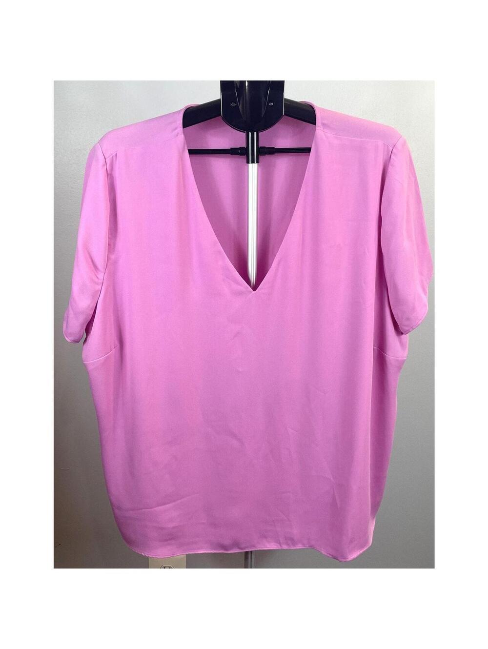 Simply Emma Women's 2X Pink V-Neck Short Sleeve Top